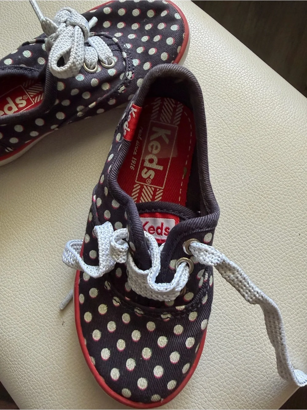 Keds Kids Navy Polka Dot Sneakers with Red Trim